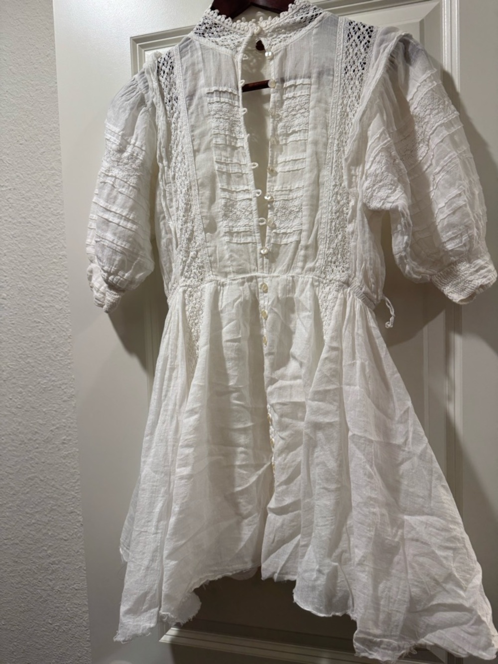 Girls White Lace-Trim Cotton Dress